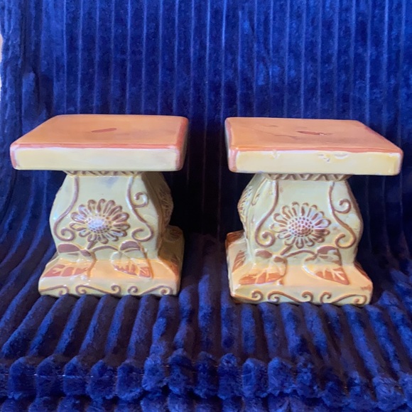 Rustic Sunflower Ceramic/Terra Cotta Candle Pillars-set of 2 - Picture 3 of 11